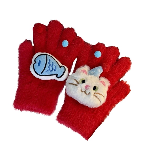 Ugoldhm Womens Winter Full Fingers Gloves - Thermal Fuzzy Warm Gloves with 3D Cartoon Doll