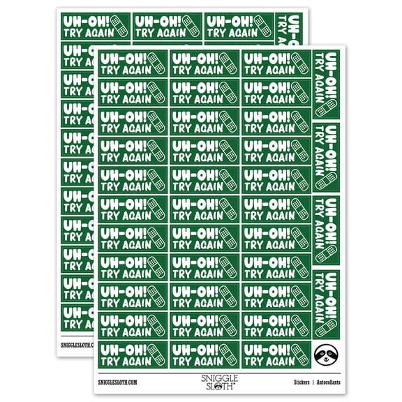 Uh-Oh Try Again Teacher Student School Sticker Set - Dark Green - Matte Finish - 1.5" Small