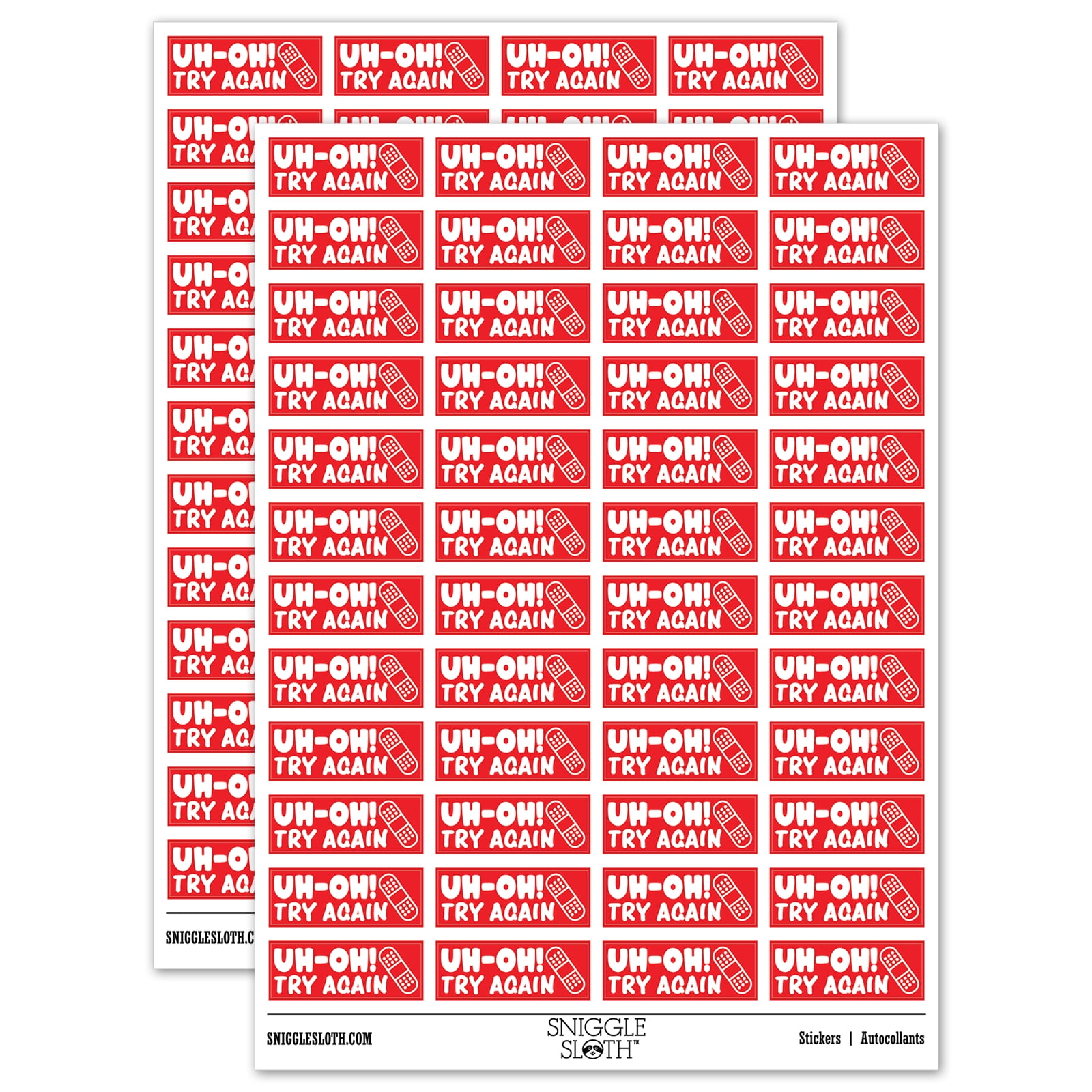 Uh-Oh Try Again Teacher Student School Sticker Set - Red - Gloss Finish ...