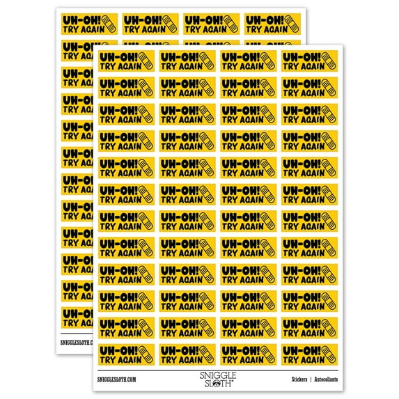 Uh-Oh Try Again Teacher Student School Sticker Set - Yellow - Matte Finish - 1.25" Mini
