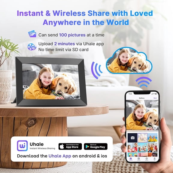 Uhale  10.1 Inch WiFi Digital Picture Frame with 32GB Storage, HD IPS Touch Screen, Auto Rotate, Video & Photo Sharing App for Family Memories