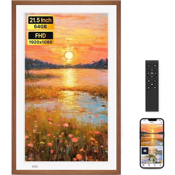 Uhale 21.5" Large Digital Picture Frame WiFi  with Remote Control, 1920 x 1080 FHD IPS No  Screen  Photo Frames Wall Mount with 64GB, Support SD USB, Share Photos Videos Instantly