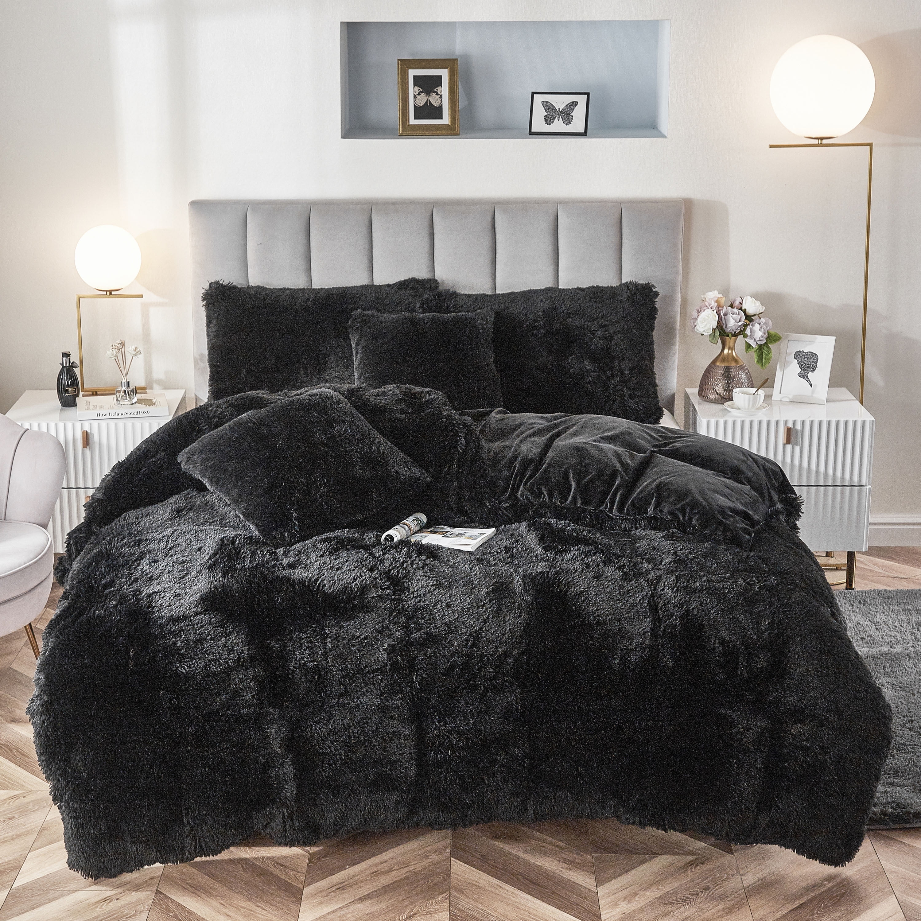 Uhamho Faux Fur Velvet Fluffy Bedding Duvet Cover Set Down