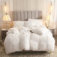 thumbnail image 1 of Uhamho Faux Fur Velvet Fluffy Bedding Duvet Cover Set Down Comforter Quilt Cover with Pillow Shams, Ultra Soft Warm, King, White, 1 of 7