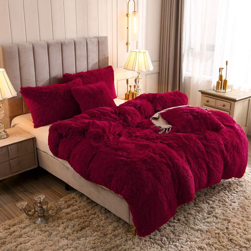Uhamho Faux Fur Velvet Fluffy Bedding Duvet Cover Set Down Comforter