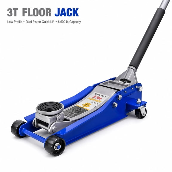 3 Ton Hydraulic Floor Jack, Heavy Duty Dual Pump Low Profile Racing Jack, 6600 LBS Capacity Steel Trolley Jack with Quick Lift System for Cars, Trucks, SUVs and Garage Vehicle Repair