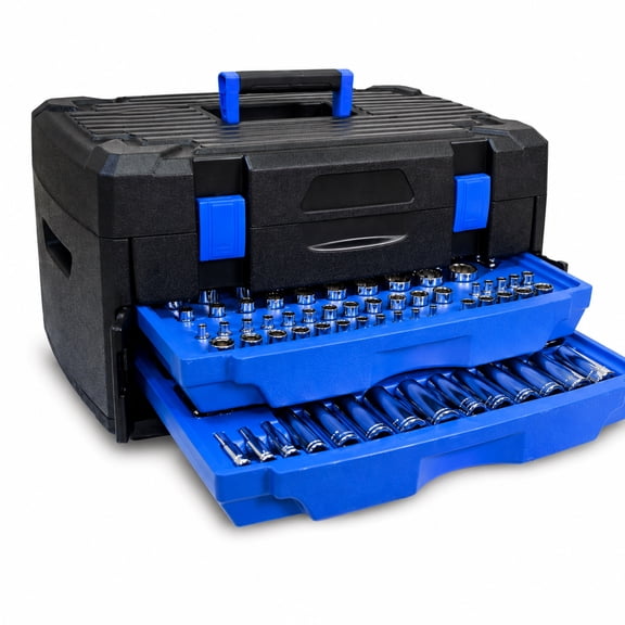 266-Piece Hand Tool Set with Locking Toolbox, Black and Blue Carbon Steel Household Repair Kit, Portable Tool Box Organizer for Home DIY, Automotive, Electrical, Plumbing and Carpentry