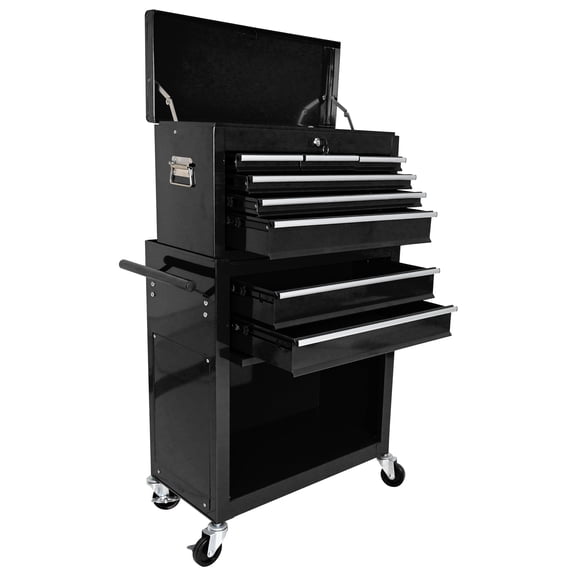 8-Drawer Rolling Tool Chest with Wheels, Black Steel Tool Storage Cabinet with Locking Mechanism, Mobile Mechanic Tool Cart Detachable Toolbox, Ball Bearing Drawer Slides, Garage Workshop Organizer