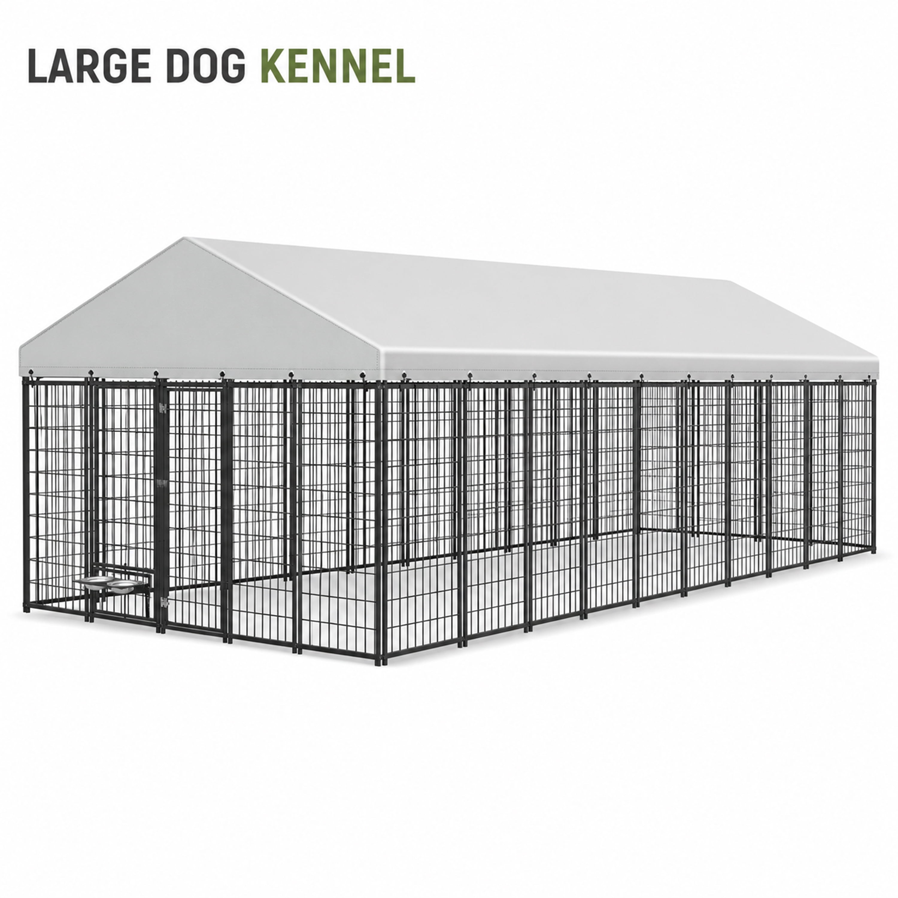 18.9 x 9.6 FT Outdoor Dog Kennel with Roof Cover, Large Iron Pet Run ...