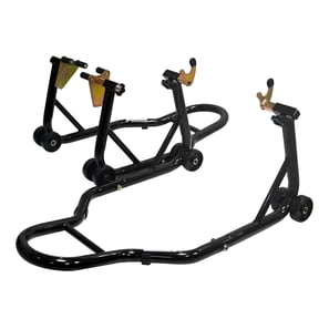 Motorcycle Stand Lift Combo Set, 440 LBS Front and Rear Paddock Stand with Adjustable K & U Fork Heads, Heavy Duty Steel Motorcycle Wheel Lift Stand for Yamaha Honda Kawasaki Suzuki, Most Motorcycles
