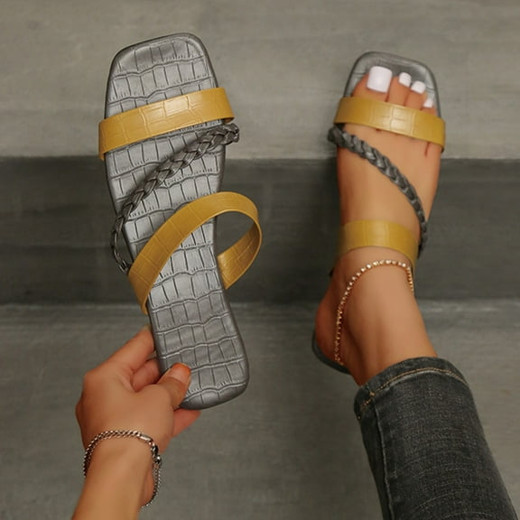 Uheoun Flat Sandals Flip Flop for Women Casual Summer Shoes Comfortable Silp on Beach Flip Flop Slide Sandals