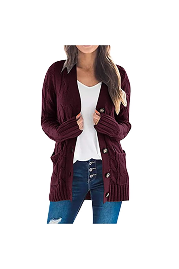 Borniu Long Sleeve Cardigans for Women Oversize Chunky Cable Knit Cardigan Open Front Button Down Sweaters Cardigan Coat with Pockets