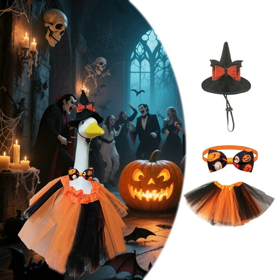 Uhnauch Fall Porch Goose Outfits,Halloween Pumpkin Yard Goose Statue Clothes For 23" Statue Patio Lawn Garden Thankgiving Day Decoration