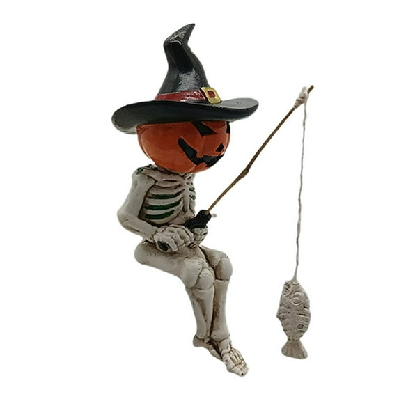 Uhnauch Skeleton Aquarium Decoration Skull Fish Reptile Tank Decor Fishing Skull Statue Resin Skeleton Figurines Sculptures Halloween Decoration