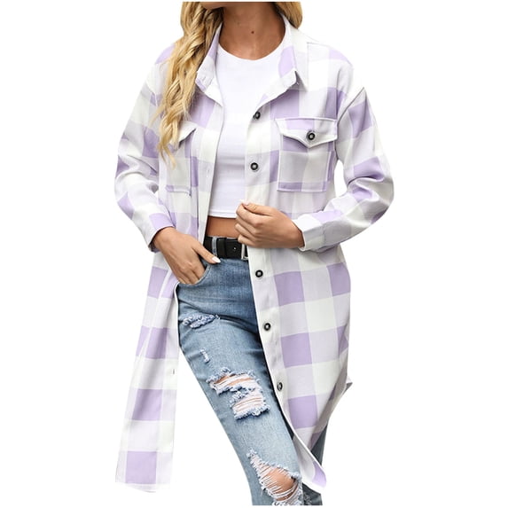 Uhndy 2022 Jackets for Women, Fashion Women Casual Pockets Printed Long Sleeve Tops Jacket Plaid Coat Winter Coats Christmas Gifts for Women