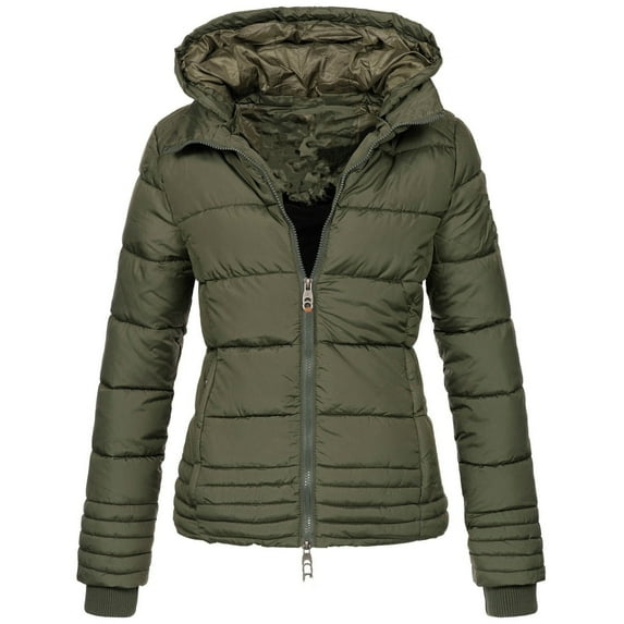 Uhndy 2022 Jackets for Women, Fashion Women Solid Hooded Collar Cardigan Down Jacket Outerwear Padded Coat Winter Coats Christmas Gifts for Women