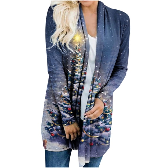 Uhndy 2022 Jackets for Women, Women Autumn And Winter Loose Long-sleeved Cardigan Christmas Print Coat Winter Coats Christmas Gifts for Women