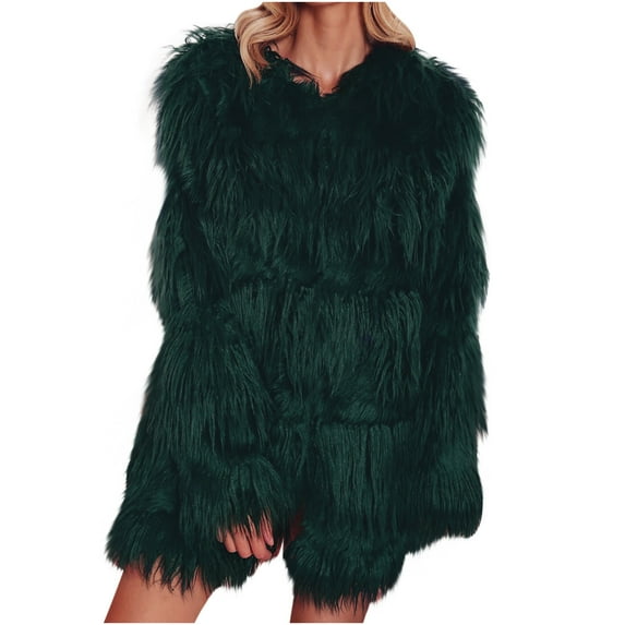 Uhndy 2022 Jackets for Women, Women Ladies Warm Faux Furry Coat Jacket Winter V-neck Solid Outerwear Winter Coats Christmas Gifts for Women
