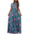 thumbnail image 1 of Uhndy Beach Maxi Dress Women Plus Size Floral Short Sleeve Boho Long Dress Bow Belt Hollow Prom Evening Party Swing Dress 12Darkgreen 5XL, 1 of 4