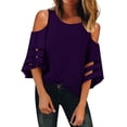 thumbnail image 1 of Uhndy Cold Shoulder Women Half Sleeved Casual Tops Loose Blouse Purple XL, 1 of 2