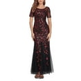 thumbnail image 1 of Uhndy Formal Gown Women's Roud Neck Short Sleeve Lace Sequins Tulle Dresses Long Party Dresses for Women Sexy Elegant Dress Black Red XXL, 1 of 3