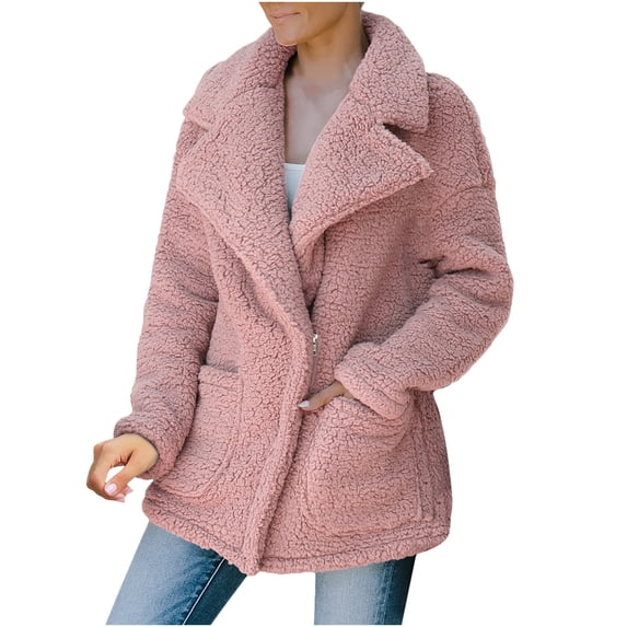 Uhndy Jackets for Women, Ladies Casual Fashion Loose Plus Long Long Sleeve Pocket Button Plush Jacket Winter Coats Christmas Gifts for Women