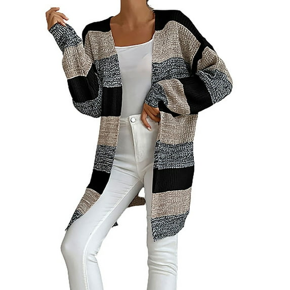 Uhndy Jackets for Women, Women Fashion Casual Patchwork Loose Long Sweater Outwear Women Coat Winter Coats Christmas Gifts for Women