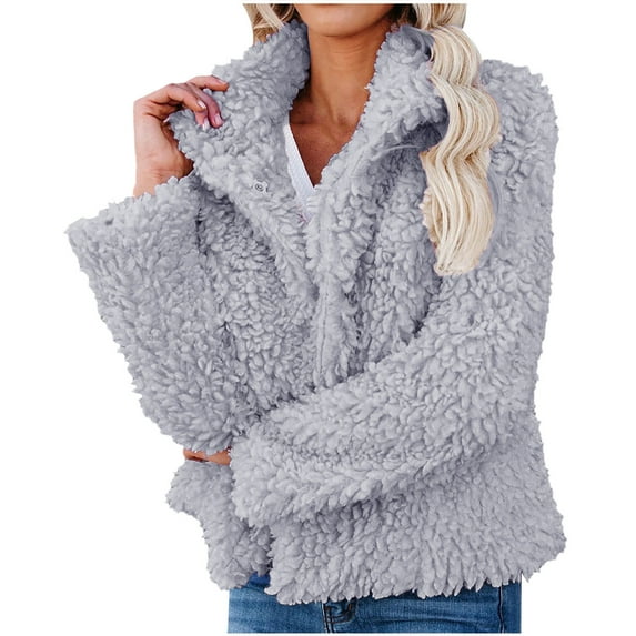 Uhndy Jackets for Women, Women Winter Warm Jacket Long Sleeve Plush Cardigan Short Jacket Lamb Wool Coats Winter Coats Christmas Gifts for Women