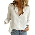 thumbnail image 1 of Uhndy Oversized Baggy Linen Button Down T-Shirt Blouse Tops For Women Ladies Vintage Winter Thin Linen V-Neck Tunic Tops Basic Tee Office Work T-Shirt C-White 2XL, 1 of 6