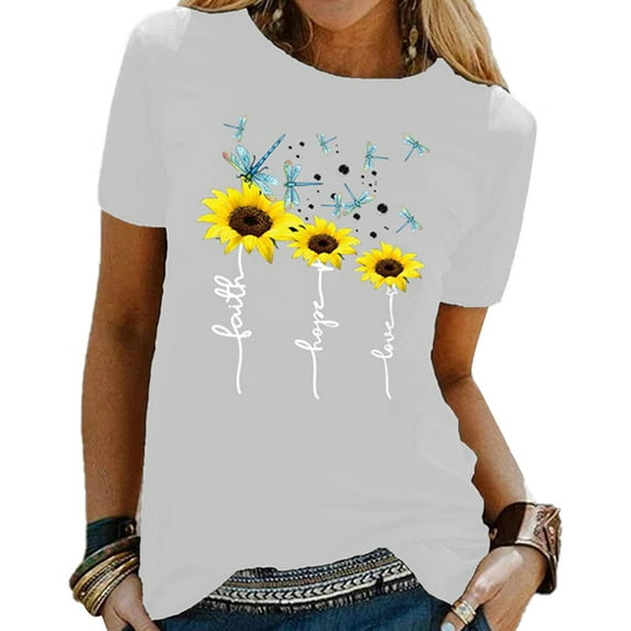 Uhndy Plus Size Shirts for Women Short Sleeve Tops Round Neck Blouse Floral Print T-Shirts