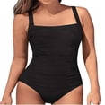thumbnail image 1 of Uhndy Plus Size Swimsuits for Women, Retro One-Piece Ruched Tummy Control Bathing Suits Swimwear Beach Bathing Suits,Women's Solid Color Swimwear,U neck swimsuit for women, 1 of 4
