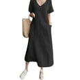 thumbnail image 1 of Uhndy Plus Size Women Dress With Pockets Summer Casual Baggy Long Dresses Short Sleeve Beach Holiday Sundress Black 5XL, 1 of 5