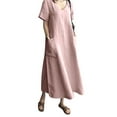 thumbnail image 1 of Uhndy Plus Size Women Dress With Pockets Summer Casual Baggy Long Dresses Short Sleeve Beach Holiday Sundress Pink 2XL, 1 of 5