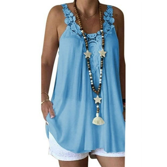 Uhndy Plus Size Womens Sleeveless Sundress Summer Strappy Lace Mini Dress Beach Tank Tops-LQ