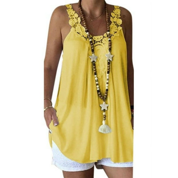 Uhndy Plus Size Womens Sleeveless Sundress Summer Strappy Lace Mini Dress Beach Tank Tops-LQ