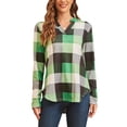thumbnail image 1 of Uhndy Size S-5XL Women Long Sleeve Plaid Tunic Shirt V Neck Pullover Blouse Tops Ladies New Fall Winter Roll-up Shirt Baggy Color Block Checked T Shirt Tops green 5XL, 1 of 5