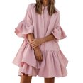 thumbnail image 1 of Uhndy Summer Ruffle Sleeve Tiered Babydoll Dress For Women Flowy Swing Mini Dress Boho Flowy Pleated Dress, 1 of 2