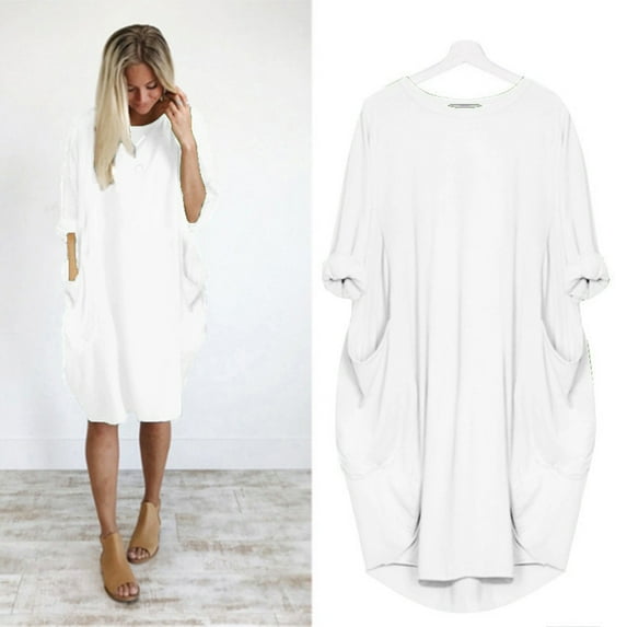 Uhndy Summer Women Casual Solid Dress Plus Size Short Sleeve O Neck Elegant Dresses For Women Clothing White XXXXL