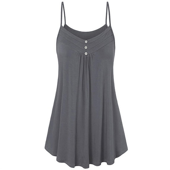 Uhndy Summer Women Tank Top Button V Neck Casual Loose Solid Sleeveless T-Shirt Plus Size Tee Tops
