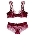 thumbnail image 1 of Uhndy Unlined Underwire Lace Bra for Women,Womens Bra and Panty Sets Sexy Solid Bralette for Ladie Winered 36F Bra, 1 of 5
