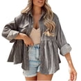 thumbnail image 1 of Uhndy Winter Jackets Coats for Women, Ladies Corduroy Buttoned Cardigan Solid Color Long Sleeve Lapel Loose Padded Shirt Top Christmas Gifts for Women, 1 of 6