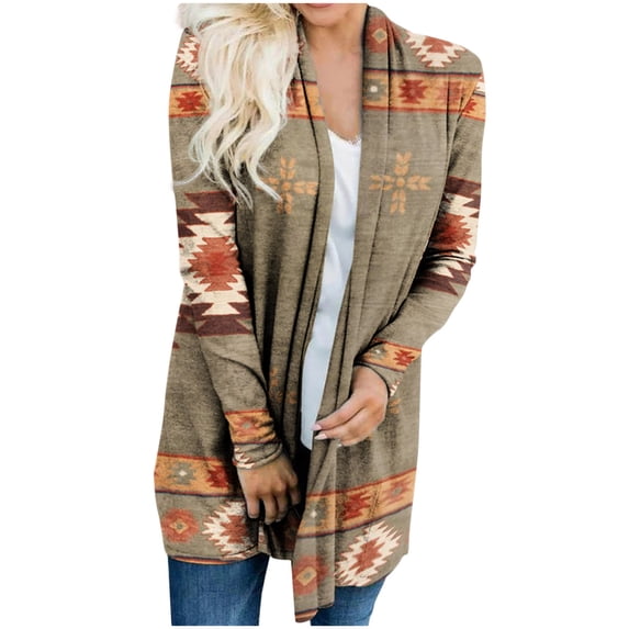 Uhndy Jackets for Women, Women Ethnic Retro-print Autumn And Winter Loose Long-sleeved Cardigan Vintage Geometric Print Coat Winter Coats Christmas Gifts for Women