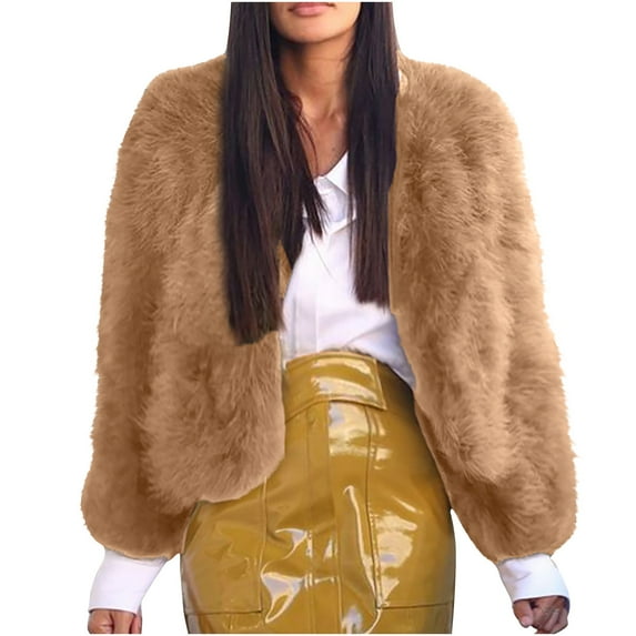 Uhndy Winter Jackets Coats for Women, Ladies Casual Fashion Solid Color Faux Plush Warm Jacket Coat Christmas Gifts for Women