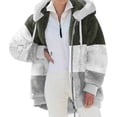 thumbnail image 1 of Uhndy Winter Plush Coat for Women Color Block Long Sleeve Cardigan Casual Loose Fit Hooded Jacket Cover Ups Clothes, 1 of 6