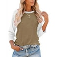 thumbnail image 1 of Uhndy Women Casual T Shirts 3/4 Sleeve Color Block Cute Tops Comfy Crew Neck Blouses Autumn Daily Shopping Movies Tunic Tee-LQ, 1 of 3