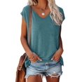 thumbnail image 1 of Uhndy Women Casual T-Shirts V Neck Solid Basic Tops Female Cap Sleeve Loose Tee-LQ, 1 of 5