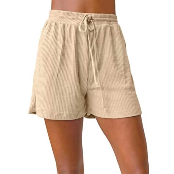 Uhndy Women Comfy Drawstring Casual Elastic Waist Pure Color Shorts Summer Beach Lightweight Short Pants Khaki M