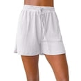 thumbnail image 1 of Uhndy Women Comfy Drawstring Casual Elastic Waist Pure Color Shorts Summer Beach Lightweight Short Pants White M, 1 of 2