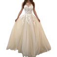 thumbnail image 1 of Uhndy Women Fashion Floral Lace Wedding Elegant Chiffon Evening Party Dress Ball Gown White L, 1 of 6
