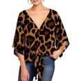 thumbnail image 1 of Uhndy Women Floral Tie Front Blouses Tops V Neck Batwing Short Sleeve Summer Boho Tunic Shirts Plus Size Work T Shirt, 1 of 3